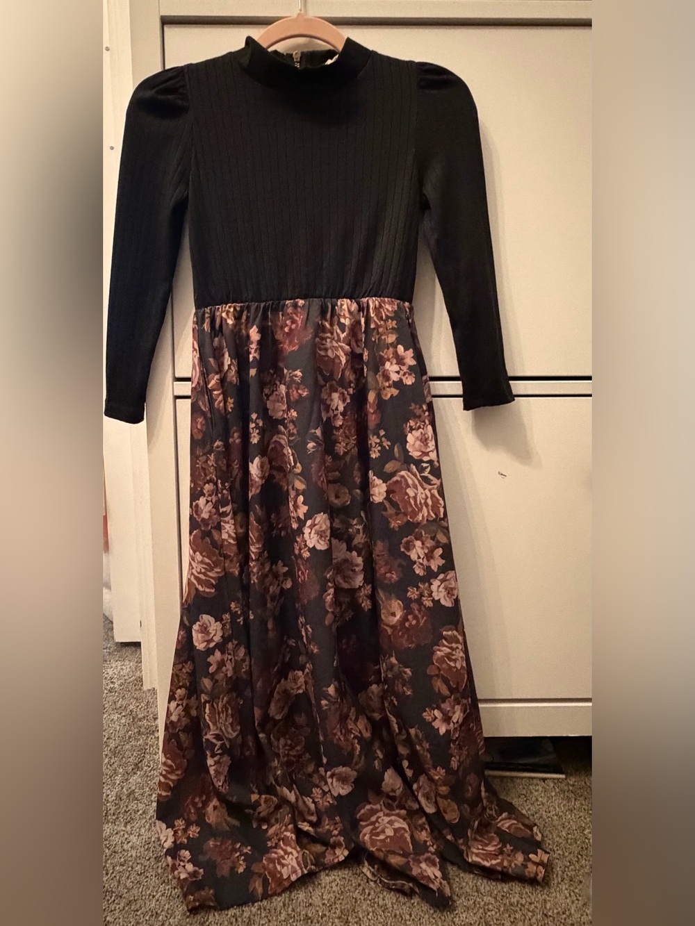 Mia Joy Size 8 Girls Black & Brown Floral Long Sleeve Dress